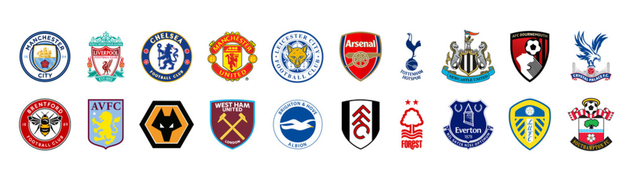 Premier League 2022-2023 of England. Leicester City, Liverpool, Chelsea, Manchester United, Manchester City, Arsenal, Tottenham Hotspur, Bournemouth, Fulham. Kyiv, Ukr - June 5, 2022