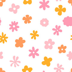 Retro abstract seamless pattern with vintage groovy flowers. Retro vector daisy seamless pattern.