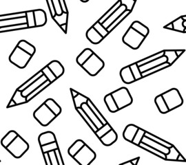 Pencil and Eraser line icon Seamless Pattern Vector illustration. Black and white