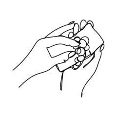 Continuous line icon Charity Donation Helping hands Giving alms. Payment in cash, purchase or purchase of goods. Vector illustration isolated on white background