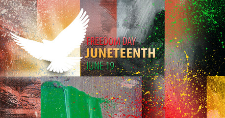 Juneteenth Freedom Day abstract graphic background with dove icon