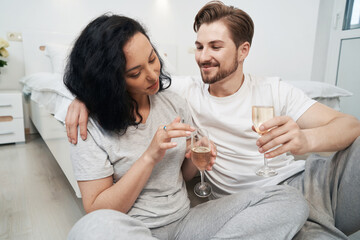 Loving man and lady celebrating their anniversary