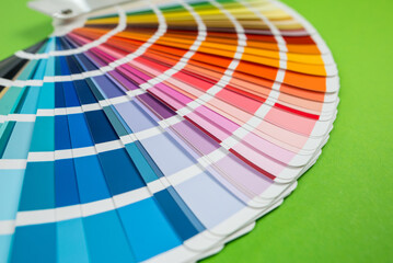 Samples of the palette of the color spectrum, catalog for tinting, multi-variant rainbow paper