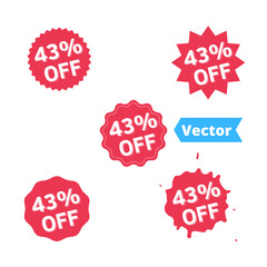 Set Sale 43% off banners, discount tags design template, extra promo, brush grunge, vector illustration