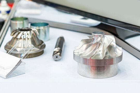 Close up sample industrial part impeller blade high quality and precision manufacturing by automatic cnc machining center