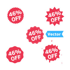 Set Sale 46% off banners, discount tags design template, extra promo, brush grunge, vector illustration