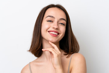 Fototapeta premium Young Ukrainian woman isolated on white background . Portrait