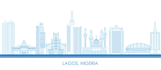 Fototapeta premium Outline Skyline panorama of city of Lagos, Nigeria - vector illustration
