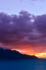 Fototapeta na wymiar Sonnenuntergang über dem Genfersee, Schweiz