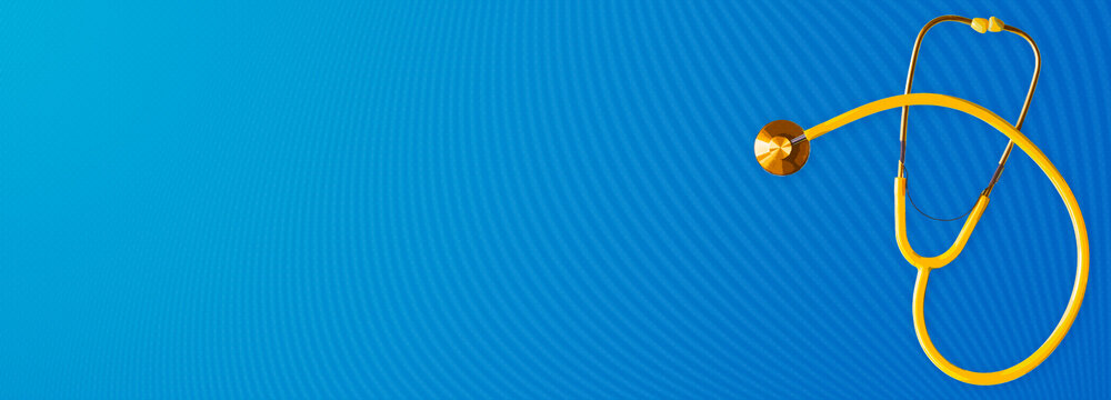 Medical stethoscope cartoon style illustration horizontal medicine banner template blank. Copy space, place for text, text area. 
