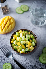 Mango avocado cucumber salad in a bowl