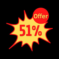 51% off (offer) with red and yellow online discount explosion speech bubble, bubble 