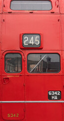 rear view of a red double decker bus