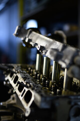 Close up view of car engine after water hammer in service station 