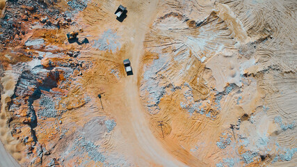 quarry for the extraction of quartz sand and quartzite, shooting from a drone