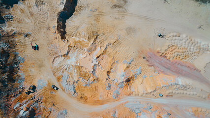 quarry for the extraction of quartz sand and quartzite, shooting from a drone