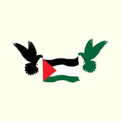 Two birds flying with a Palestine flag vector illustration for poster, post, banner, t-shirt. free Palestine. 