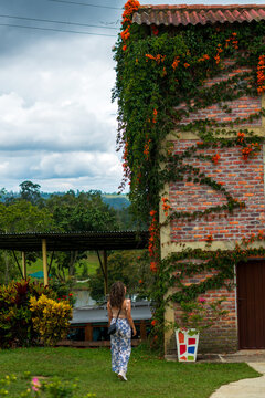 Casual Walk Through The Countryside Between Gardens And The Outdoors For A Walk