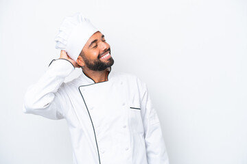 Young Brazilian chef man isolated on white background has realized something and intending the solution