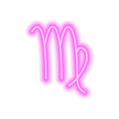 Pink neon zodiac sign Virgo on white. Predictions, astrology, horoscope.