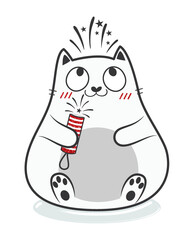 Christmas glitter doodle fat cat. Stock illustration.