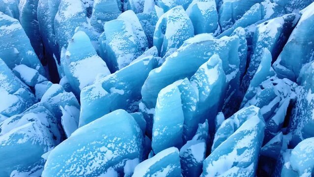 Glacier in Iceland, Aerial landscape, Global Warming and Climate Change Concept, Huge pieces of ice in Nature