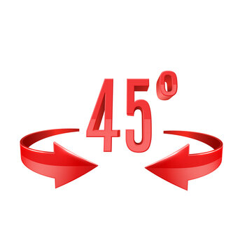 Red glossy 3D curve arrows and 45 degrees sing. Arrow vector icon. 3d vector icon.