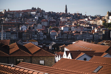 View of the Porto's Ribeiro from the rooftops in Vila Nova de Gaia, Portugal.