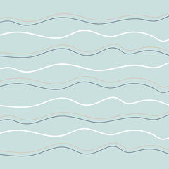 Pattern groovy trippy. Different curved lines on light blue background. 70s vibes background. Hand drawn vector illustration in flat style.