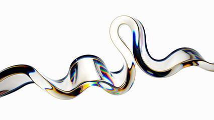 3d render, abstract glass wavy shape isolated on white background. Modern minimal wallpaper