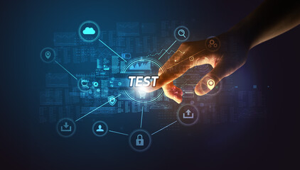 Hand touching cybersecurity button concept