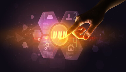 Hand touching digital button concept