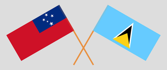 Crossed flags of Samoa and Saint Lucia. Official colors. Correct proportion
