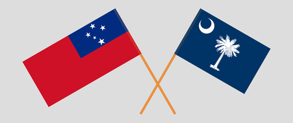 Crossed flags of Samoa and The State of South Carolina. Official colors. Correct proportion