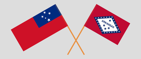 Crossed flags of Samoa and The State of Arkansas. Official colors. Correct proportion