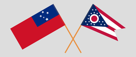 Crossed flags of Samoa and the State of Ohio. Official colors. Correct proportion