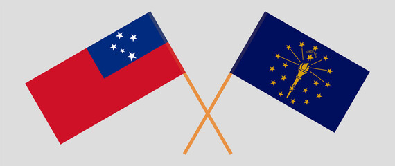 Crossed flags of Samoa and the State of Indiana. Official colors. Correct proportion