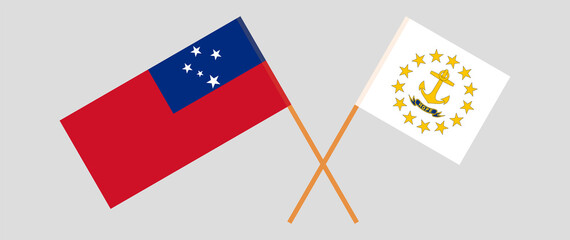 Crossed flags of Samoa and the State of Rhode Island. Official colors. Correct proportion