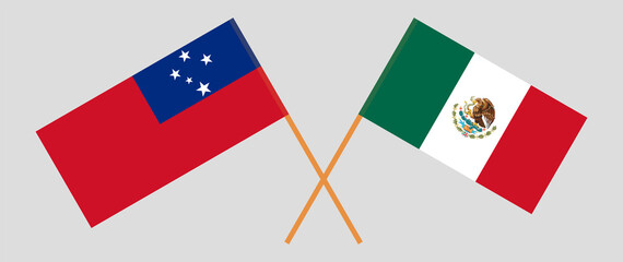 Crossed flags of Samoa and Mexico. Official colors. Correct proportion