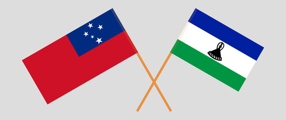 Crossed flags of Samoa and Lesotho. Official colors. Correct proportion