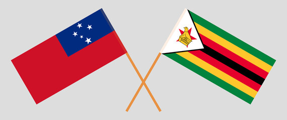 Crossed flags of Samoa and Zimbabwe. Official colors. Correct proportion