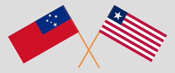 Crossed flags of Samoa and Liberia. Official colors. Correct proportion