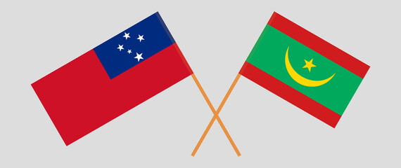 Crossed flags of Samoa and Mauritania. Official colors. Correct proportion
