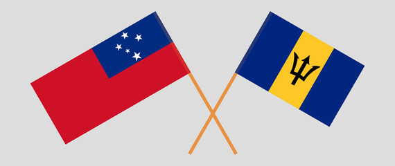 Crossed flags of Samoa and Barbados. Official colors. Correct proportion