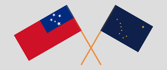 Crossed flags of Samoa and the State of Alaska. Official colors. Correct proportion