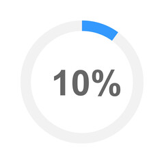 10 percent filled round progress bar. Waiting, transfer, buffering, battery charging or downloading icon. Infographic element for website or mobile app interface. Vector flat illustration