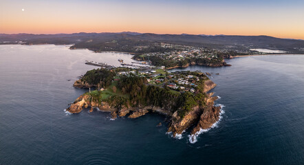 Dawn aerial panorama of the coastal town of Eden, NSW Australia © Michael Evans