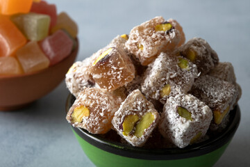 Traditional Turkish delight in two bowls
