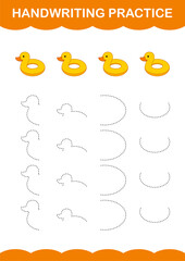 Handwriting practice with Inflatable Duck. Worksheet for kids