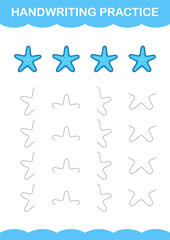 Handwriting practice with Starfish. Worksheet for kids